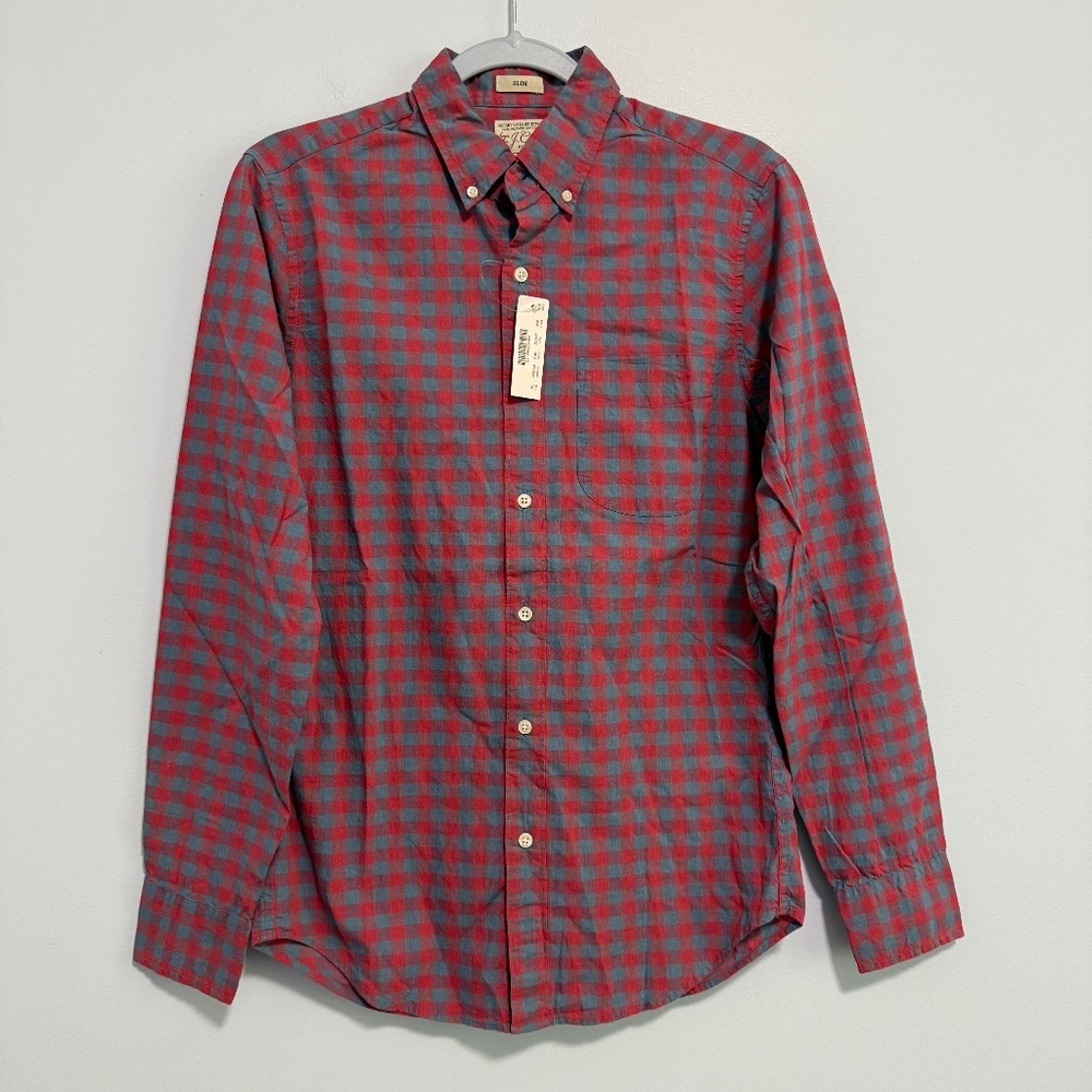 J Crew Men Organic Cotton Stretch Secret Wash Button‎ Down Seashore Red Shirt XS